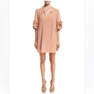See By Chloe Dusty Nude Babydoll Ruffle Sleeve Silk Shift Dress in size 6.